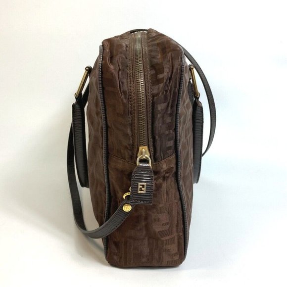 AUTH FENDI Zucca FF pattern 2WAY Shoulder Bag Tote Bag Nylon / Leather Brown - Picture 5 of 12